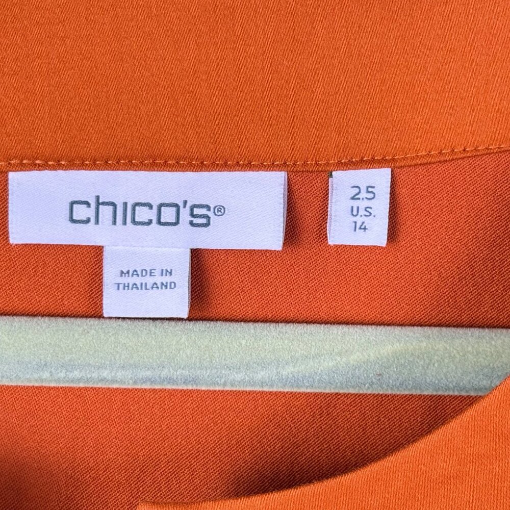 Chico's Puff-Sleeve Boho Smocked Blouse Top Orange Size 14 - Picture 2 of 6